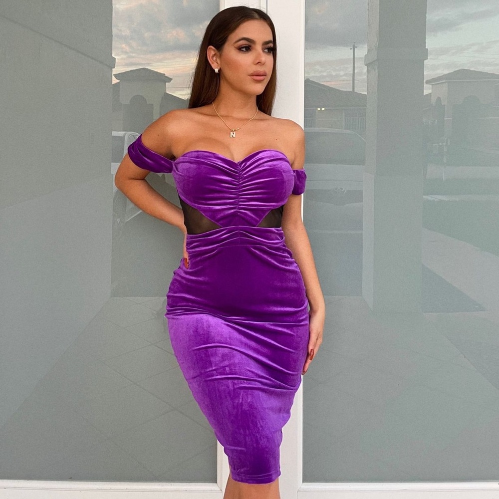 Purple Velvet Midi Dress
